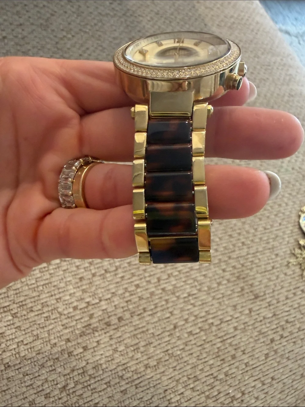 Michael Kors Gold and Tortoiseshell Crystal-Trim Chronograph Watch